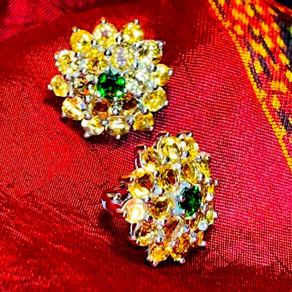 Unheated Round Green Chrome Diopside Citrine 925 Sterling Silver Earrings